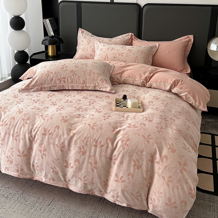 91家纺网 家纺一手货源 找家纺 爱丽丝 2026新款全棉色织提花四件套 枝繁叶茂-粉