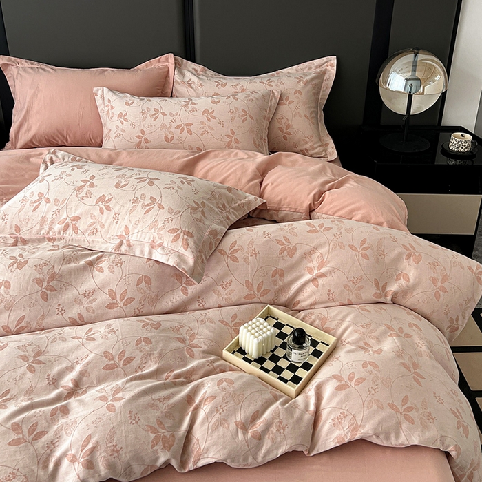 91家纺网 家纺一手货源 找家纺 爱丽丝 2026新款全棉色织提花四件套 枝繁叶茂-粉