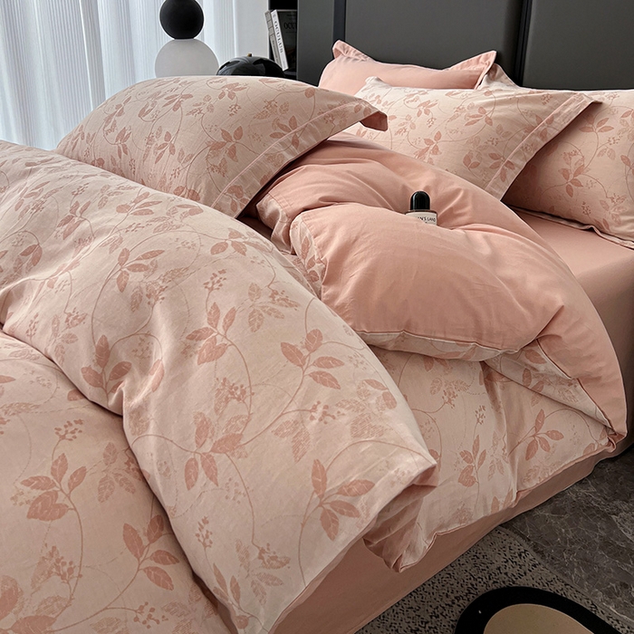 91家纺网 家纺一手货源 找家纺 爱丽丝 2026新款全棉色织提花四件套 枝繁叶茂-粉