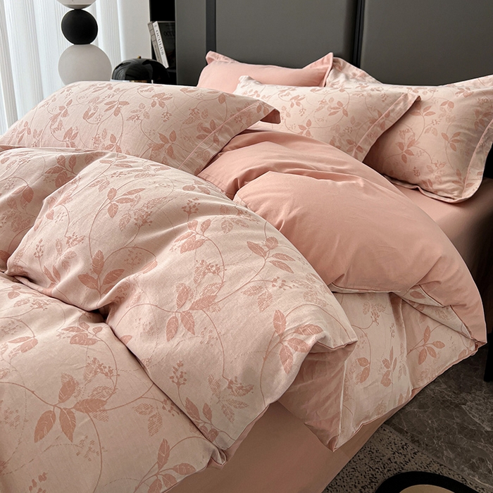 91家纺网 家纺一手货源 找家纺 爱丽丝 2026新款全棉色织提花四件套 枝繁叶茂-粉