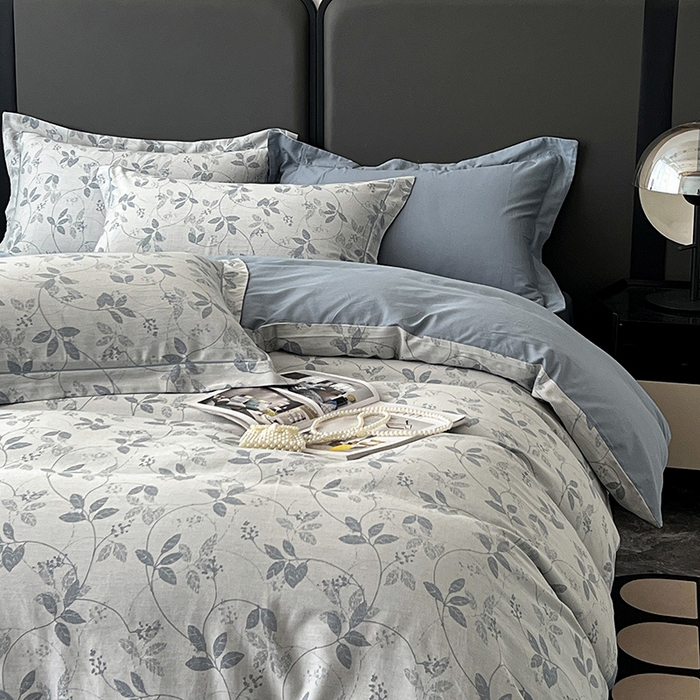 91家纺网 家纺一手货源 找家纺 爱丽丝 2026新款全棉色织提花四件套 枝繁叶茂-蓝