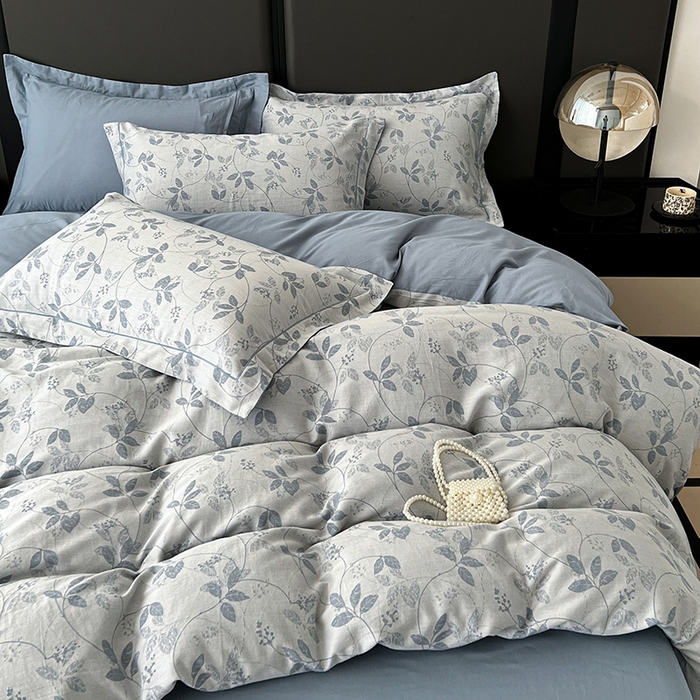 91家纺网 家纺一手货源 找家纺 爱丽丝 2026新款全棉色织提花四件套 枝繁叶茂-蓝