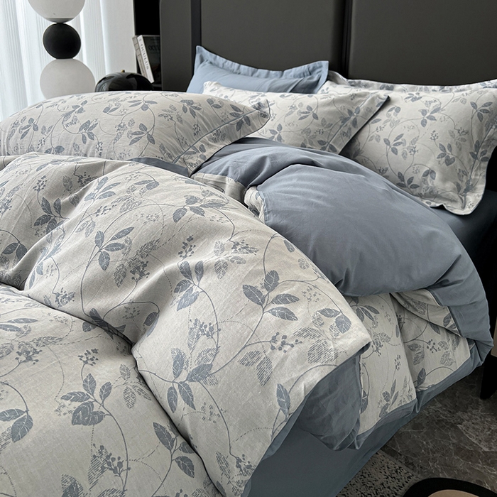 91家纺网 家纺一手货源 找家纺 爱丽丝 2026新款全棉色织提花四件套 枝繁叶茂-蓝