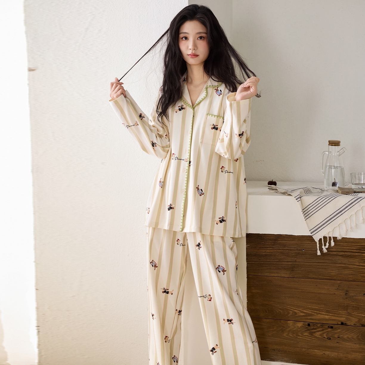 91家纺网 家纺一手货源 找家纺 （总）洛兰沙家居馆 2026新款长袖睡衣女款纯棉春季印花开衫翻领家居服可外穿套装第一批