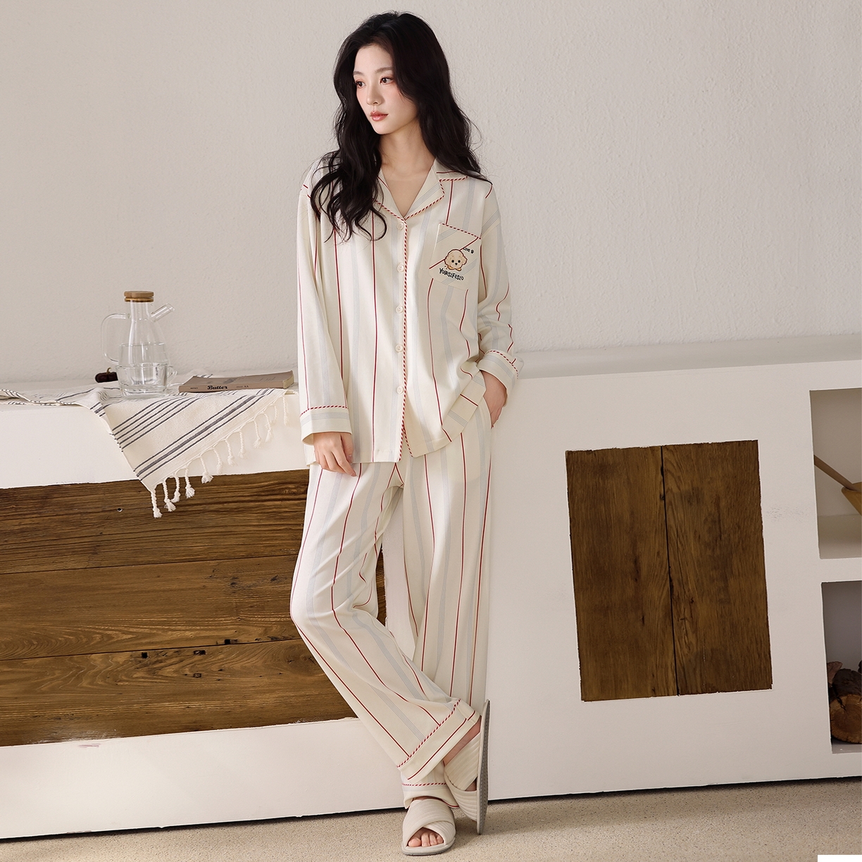 91家纺网 家纺一手货源 找家纺 洛兰沙家居馆 2026新款长袖睡衣女款纯棉春季印花开衫翻领家居服可外穿套装第一批 45144