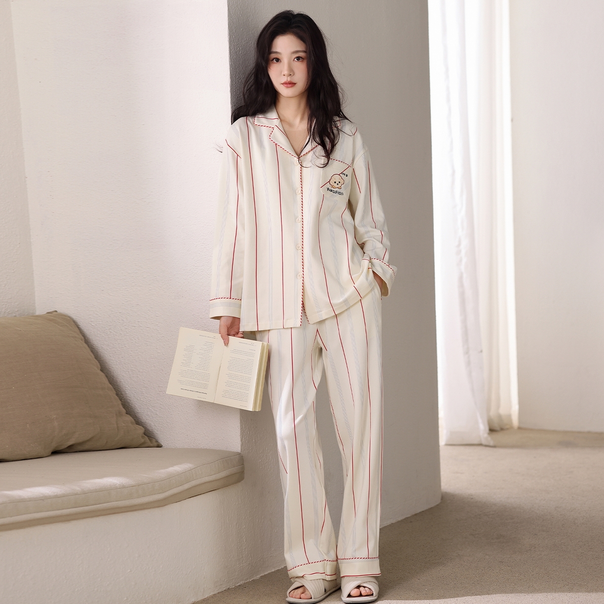 91家纺网 家纺一手货源 找家纺 洛兰沙家居馆 2026新款长袖睡衣女款纯棉春季印花开衫翻领家居服可外穿套装第一批 45144