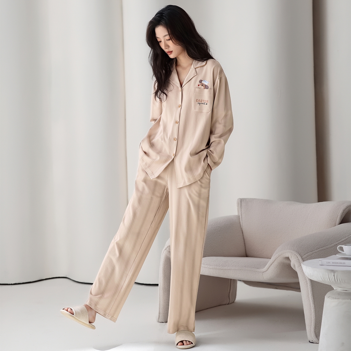 91家纺网 家纺一手货源 找家纺 （总）洛兰沙家居馆 2026新款长袖睡衣女款纯棉春季印花开衫翻领家居服可外穿套装 第二批