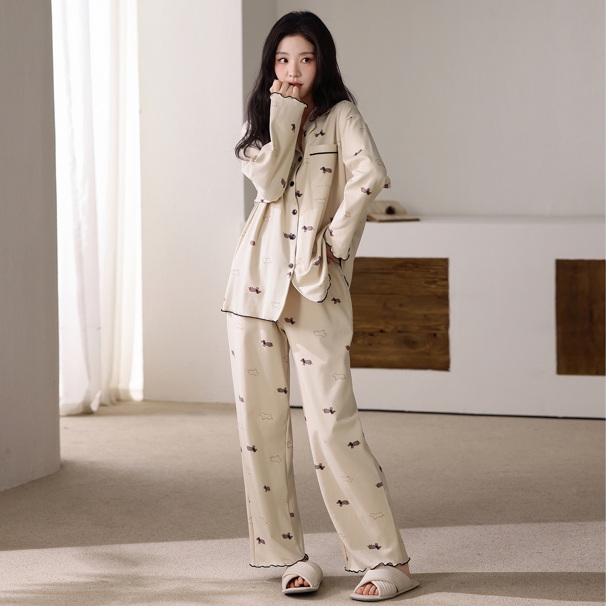 91家纺网 家纺一手货源 找家纺 洛兰沙家居馆 2026新款长袖睡衣女款纯棉春季印花开衫翻领家居服可外穿套装 第二批 45146