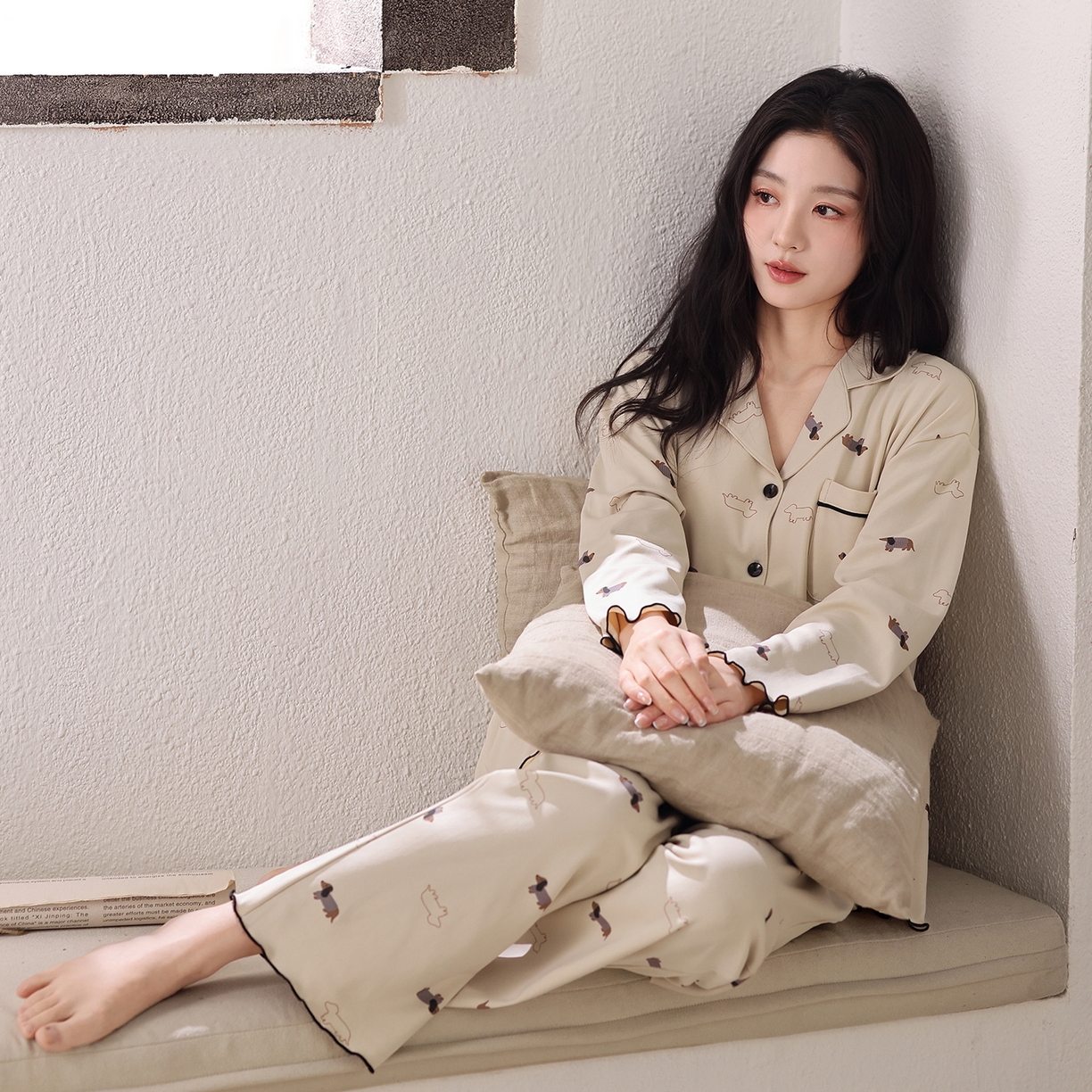 91家纺网 家纺一手货源 找家纺 洛兰沙家居馆 2026新款长袖睡衣女款纯棉春季印花开衫翻领家居服可外穿套装 第二批 45146