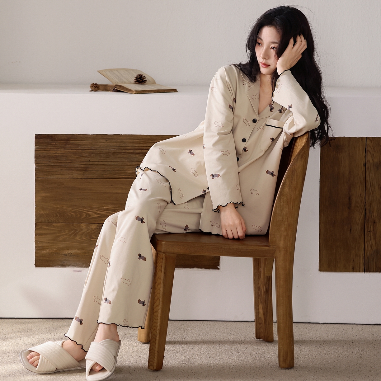 91家纺网 家纺一手货源 找家纺 洛兰沙家居馆 2026新款长袖睡衣女款纯棉春季印花开衫翻领家居服可外穿套装 第二批 45146