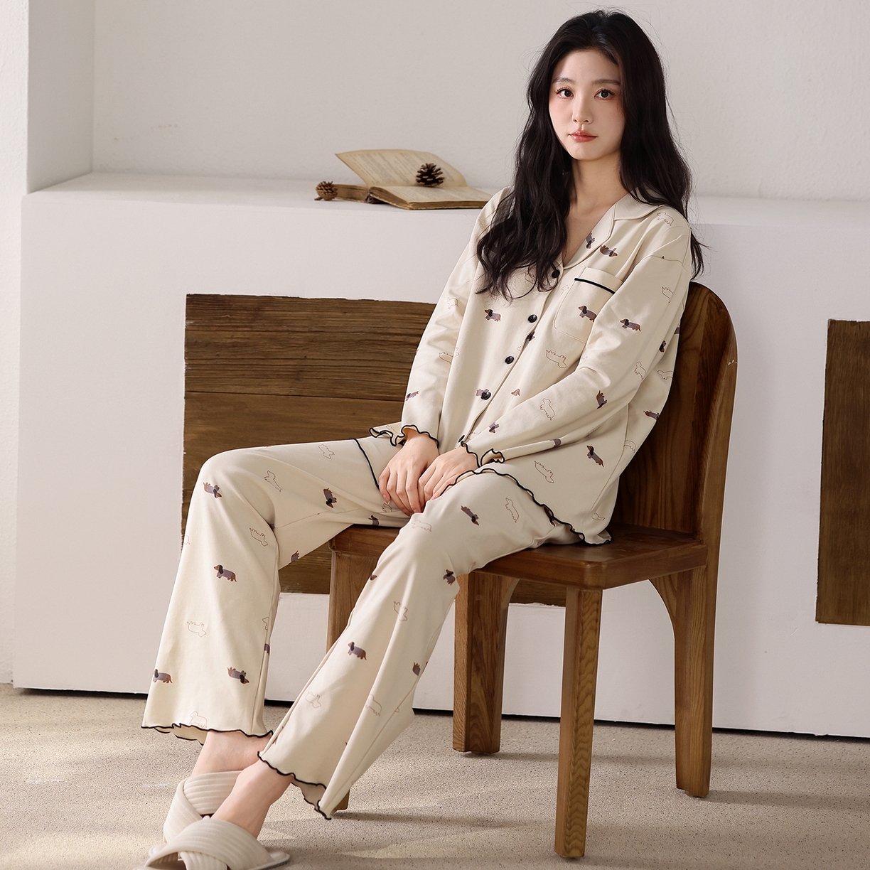 91家纺网 家纺一手货源 找家纺 洛兰沙家居馆 2026新款长袖睡衣女款纯棉春季印花开衫翻领家居服可外穿套装 第二批 45146