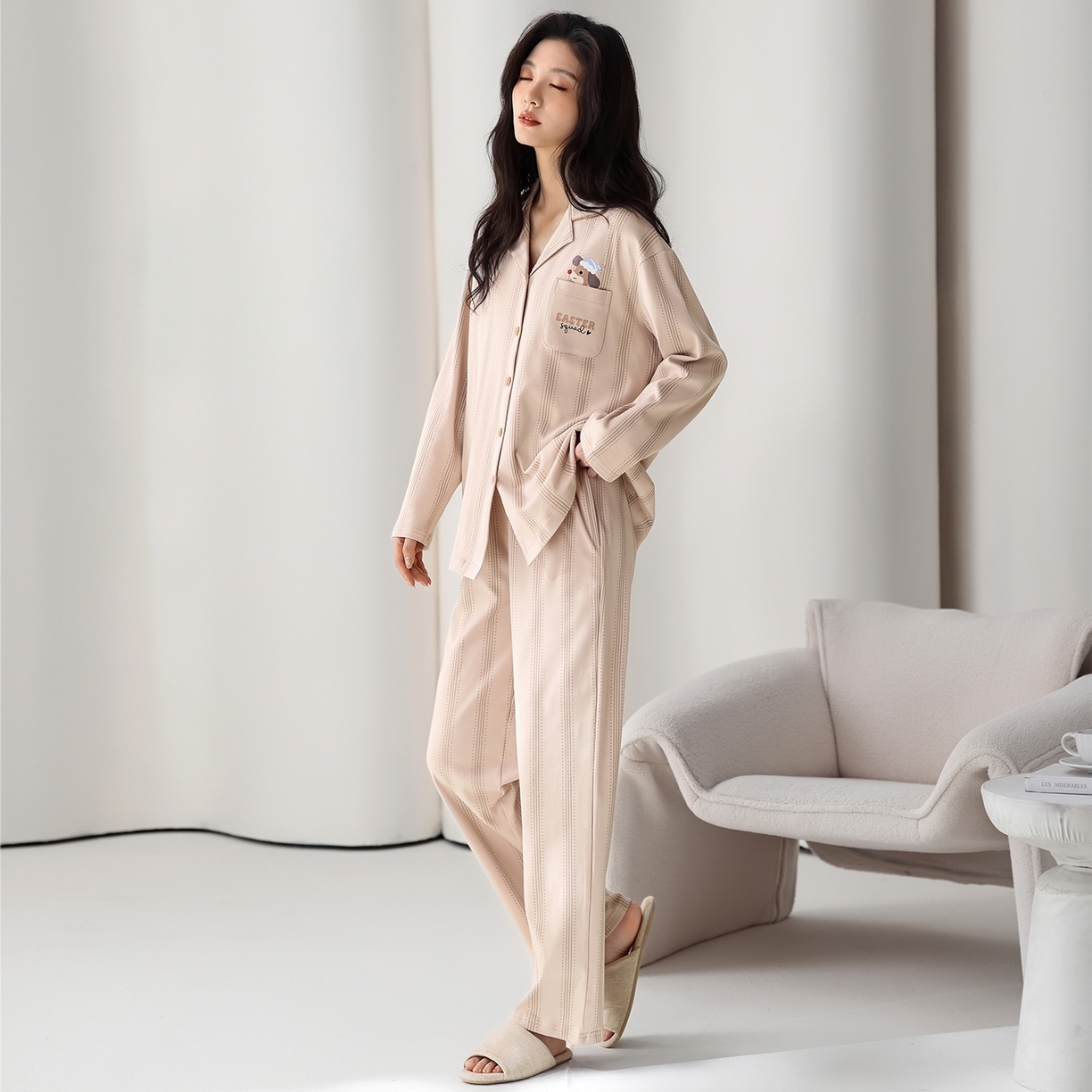 91家纺网 家纺一手货源 找家纺 洛兰沙家居馆 2026新款长袖睡衣女款纯棉春季印花开衫翻领家居服可外穿套装 第二批 45147