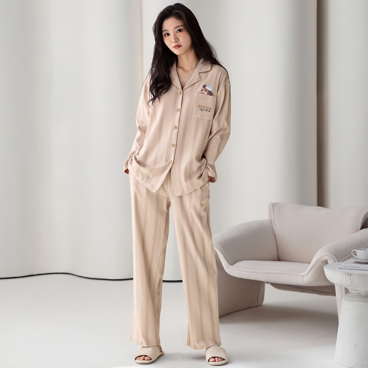 91家纺网 家纺一手货源 找家纺 洛兰沙家居馆 2026新款长袖睡衣女款纯棉春季印花开衫翻领家居服可外穿套装 第二批 45147