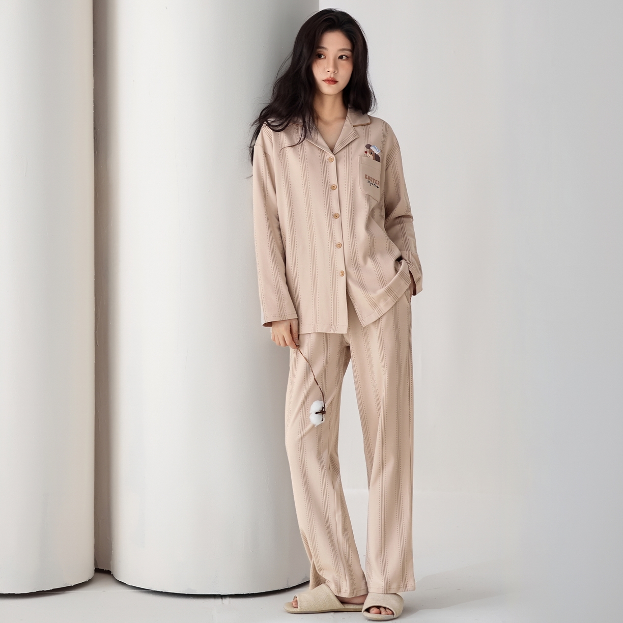 91家纺网 家纺一手货源 找家纺 洛兰沙家居馆 2026新款长袖睡衣女款纯棉春季印花开衫翻领家居服可外穿套装 第二批 45147