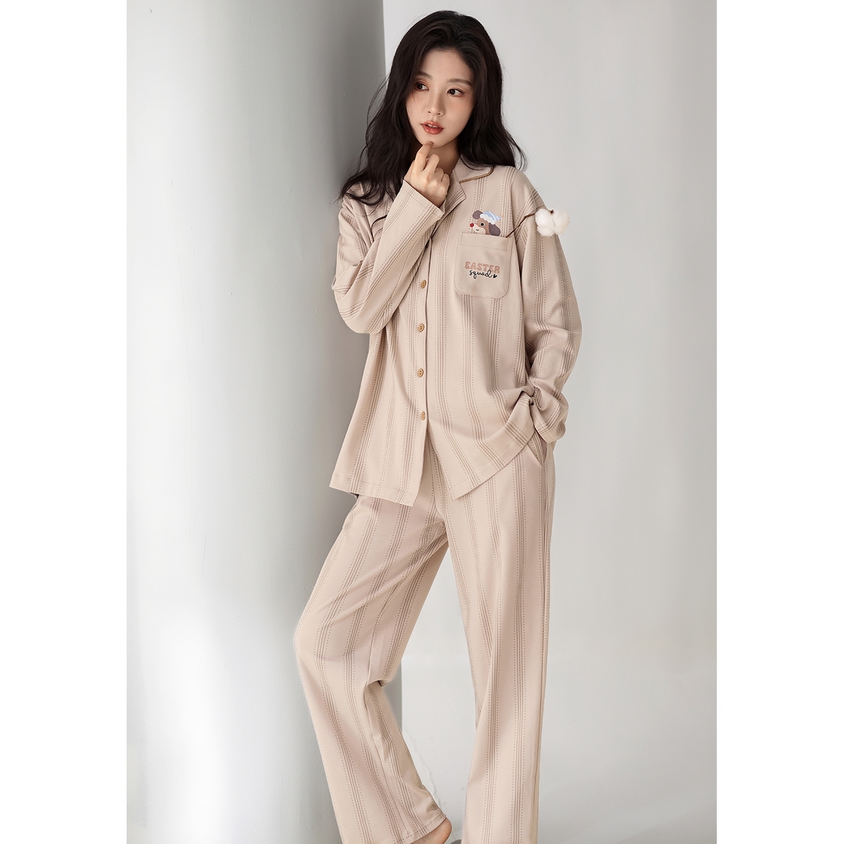 91家纺网 家纺一手货源 找家纺 洛兰沙家居馆 2026新款长袖睡衣女款纯棉春季印花开衫翻领家居服可外穿套装 第二批 45147