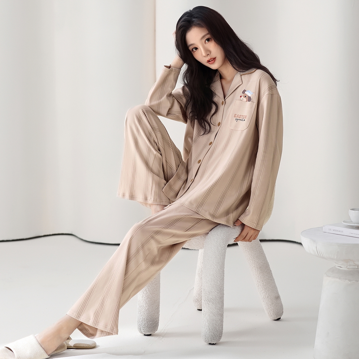 91家纺网 家纺一手货源 找家纺 洛兰沙家居馆 2026新款长袖睡衣女款纯棉春季印花开衫翻领家居服可外穿套装 第二批 45147