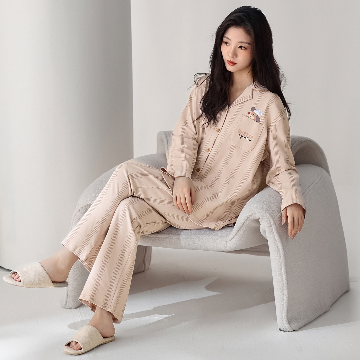 91家纺网 家纺一手货源 找家纺 洛兰沙家居馆 2026新款长袖睡衣女款纯棉春季印花开衫翻领家居服可外穿套装 第二批 45147