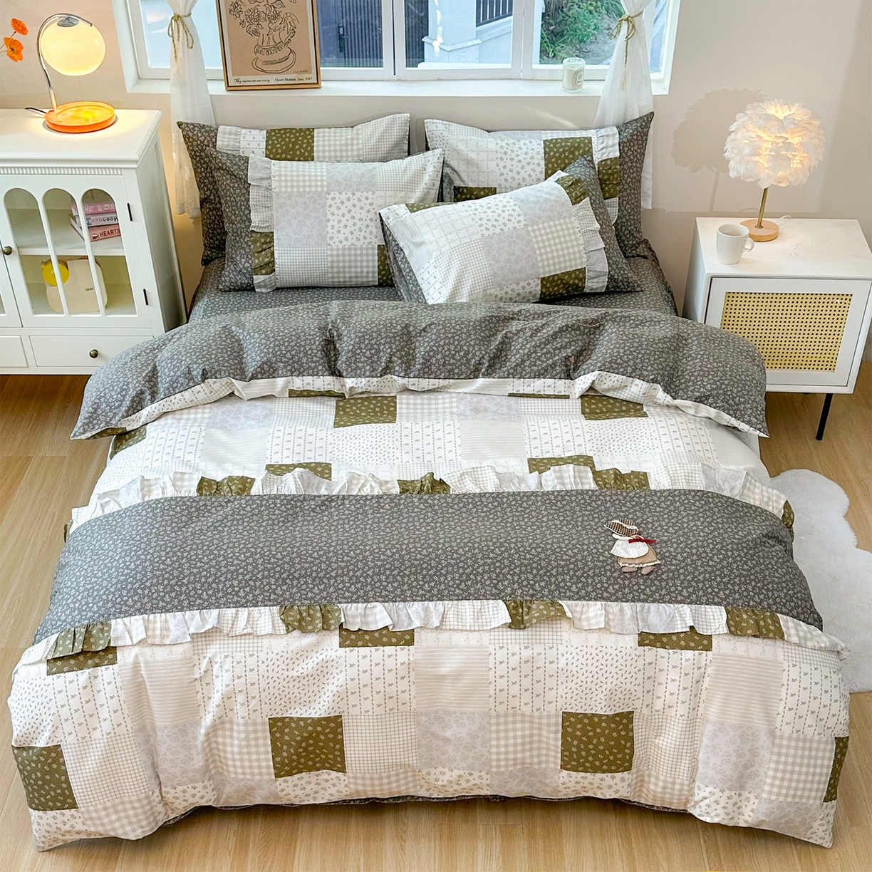 91家纺网 家纺一手货源 找家纺 玉元坊 2026新款全棉纯棉小碎花刺绣花边款四件套田园公主风系列 乡村爱情