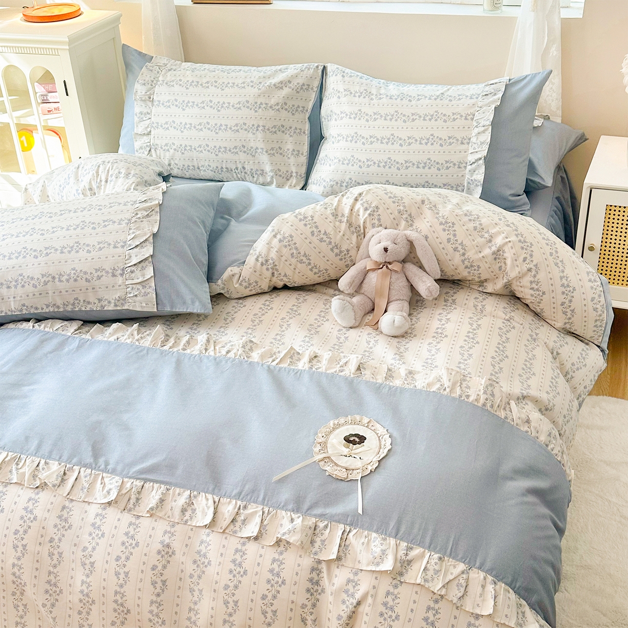 91家纺网 家纺一手货源 找家纺 （总）玉元坊 2026新款全棉纯棉小碎花刺绣花边款四件套田园公主风系列