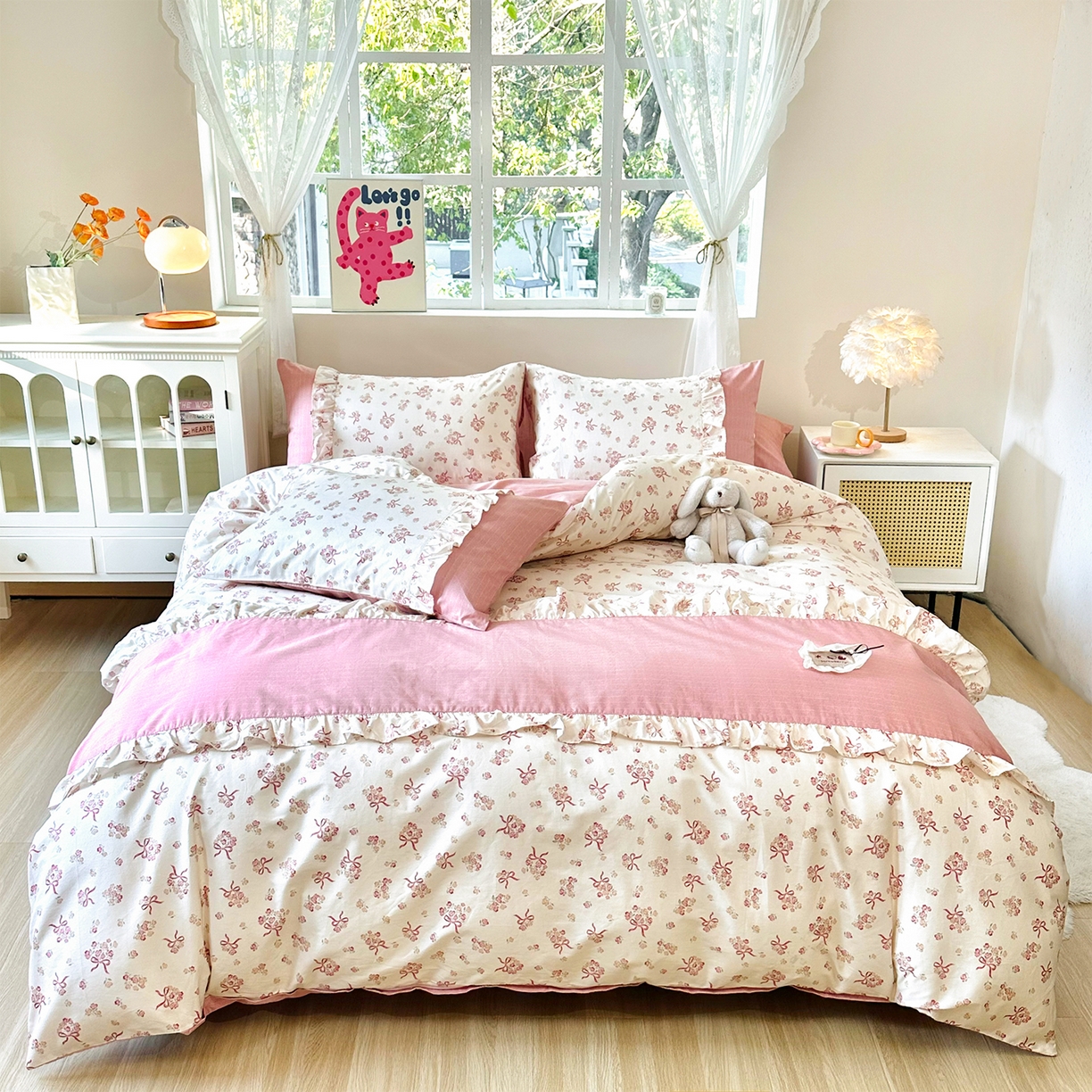 91家纺网 家纺一手货源 找家纺 （总）玉元坊 2026新款全棉纯棉小碎花刺绣花边款四件套田园公主风系列