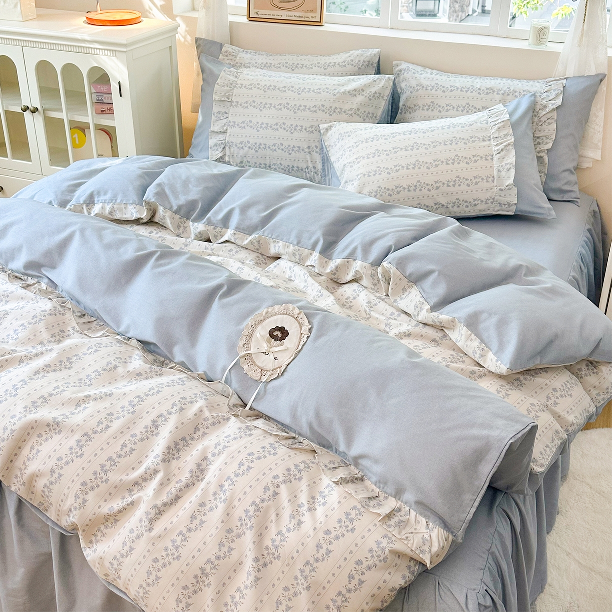 91家纺网 家纺一手货源 找家纺 （总）玉元坊 2026新款全棉纯棉小碎花刺绣花边款四件套田园公主风系列