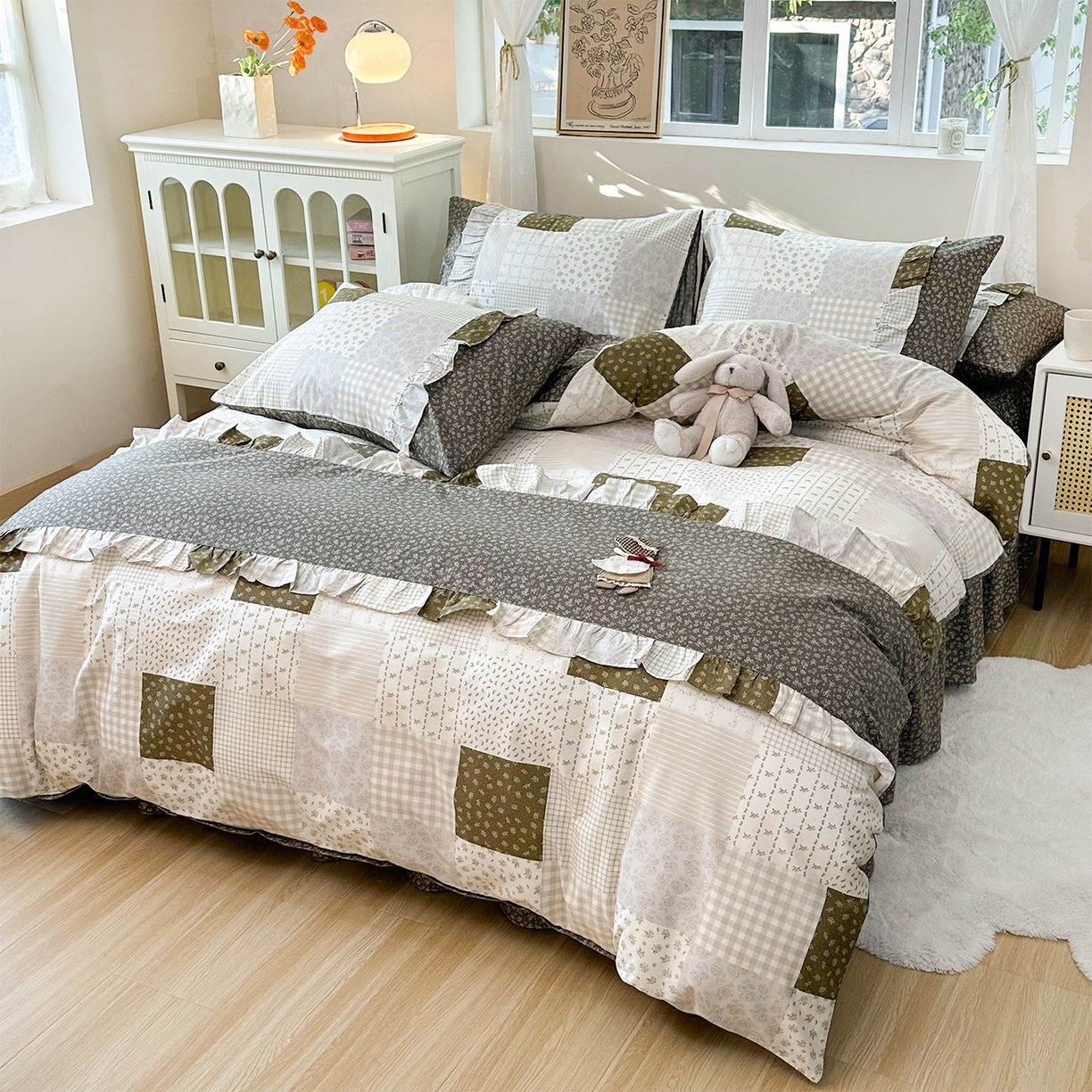 91家纺网 家纺一手货源 找家纺 玉元坊 2026新款全棉纯棉小碎花刺绣花边款四件套田园公主风系列 乡村爱情