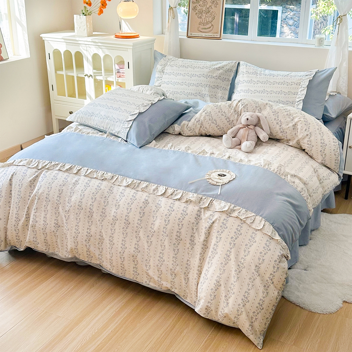 91家纺网 家纺一手货源 找家纺 （总）玉元坊 2026新款全棉纯棉小碎花刺绣花边款四件套田园公主风系列