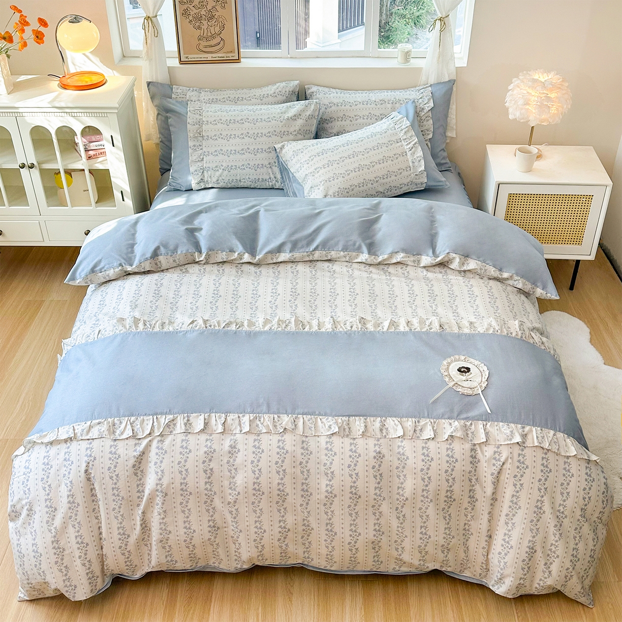 91家纺网 家纺一手货源 找家纺 （总）玉元坊 2026新款全棉纯棉小碎花刺绣花边款四件套田园公主风系列