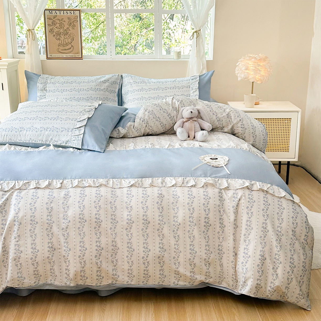 91家纺网 家纺一手货源 找家纺 （总）玉元坊 2026新款全棉纯棉小碎花刺绣花边款四件套田园公主风系列