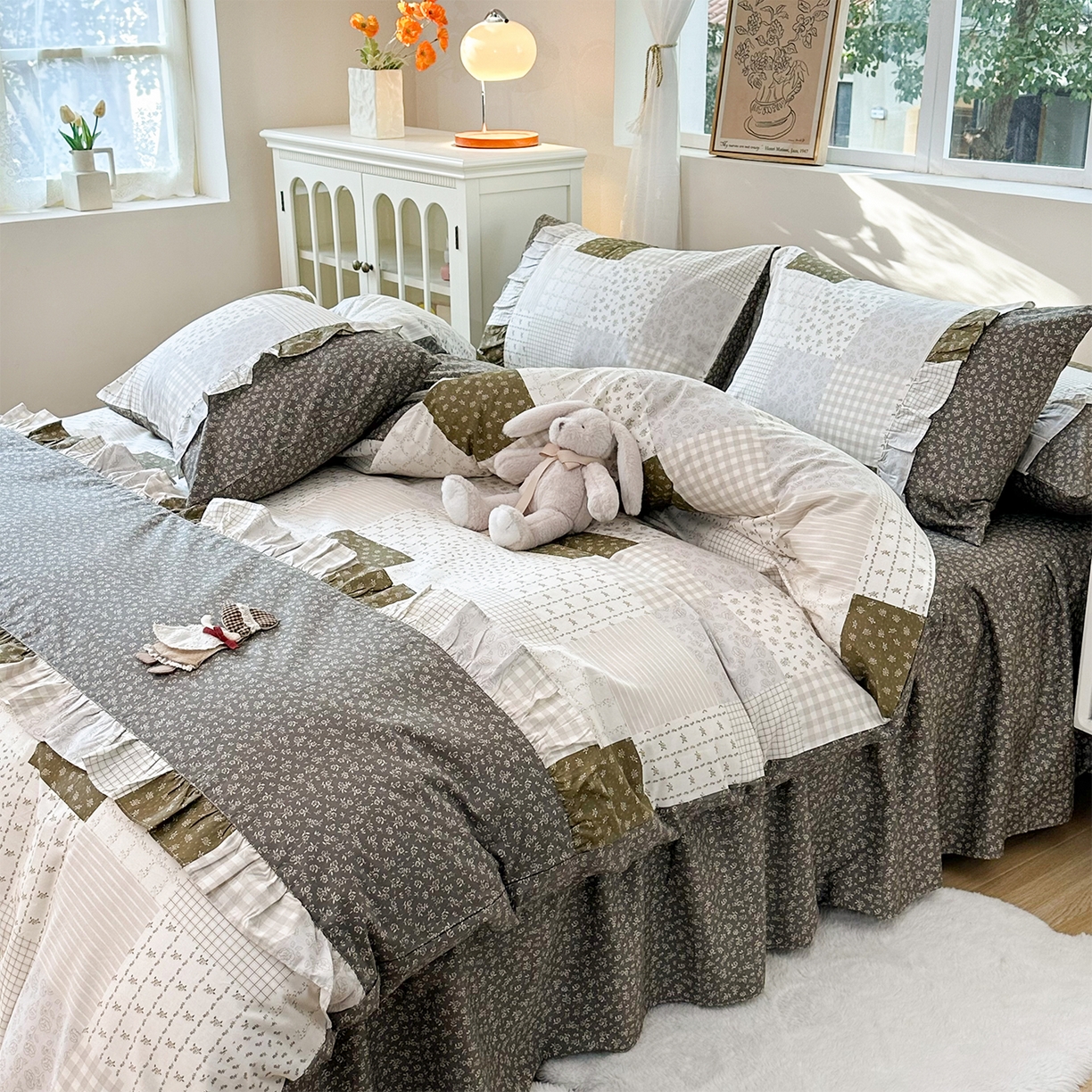 91家纺网 家纺一手货源 找家纺 玉元坊 2026新款全棉纯棉小碎花刺绣花边款四件套田园公主风系列 乡村爱情