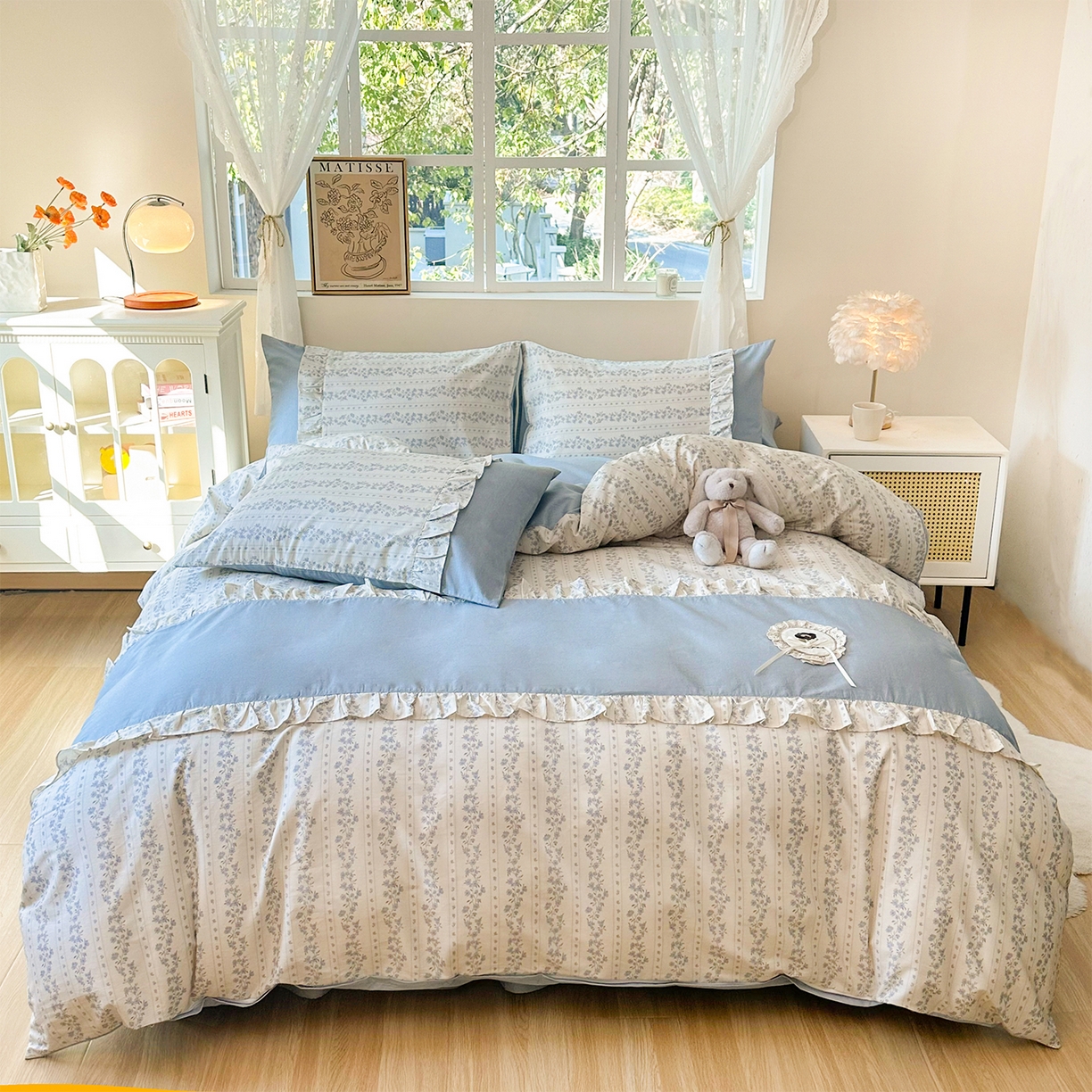 玉元坊 2026新款全棉纯棉小碎花刺绣花边款四件套田园公主风系列 爱相随兰