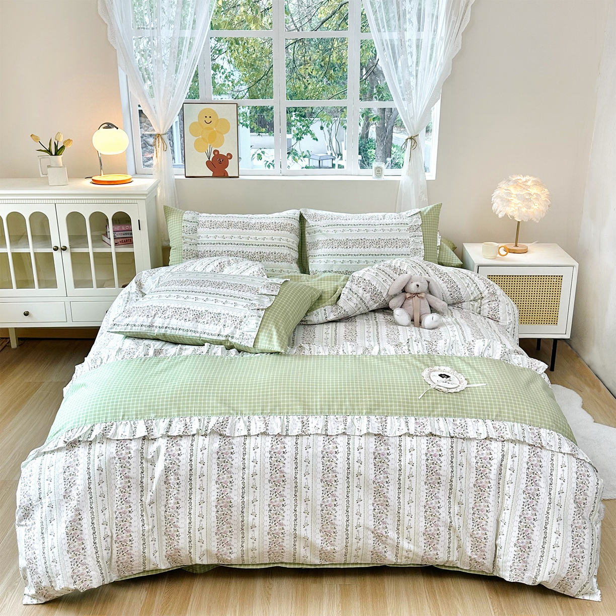 91家纺网 家纺一手货源 找家纺 （总）玉元坊 2026新款全棉纯棉小碎花刺绣花边款四件套田园公主风系列