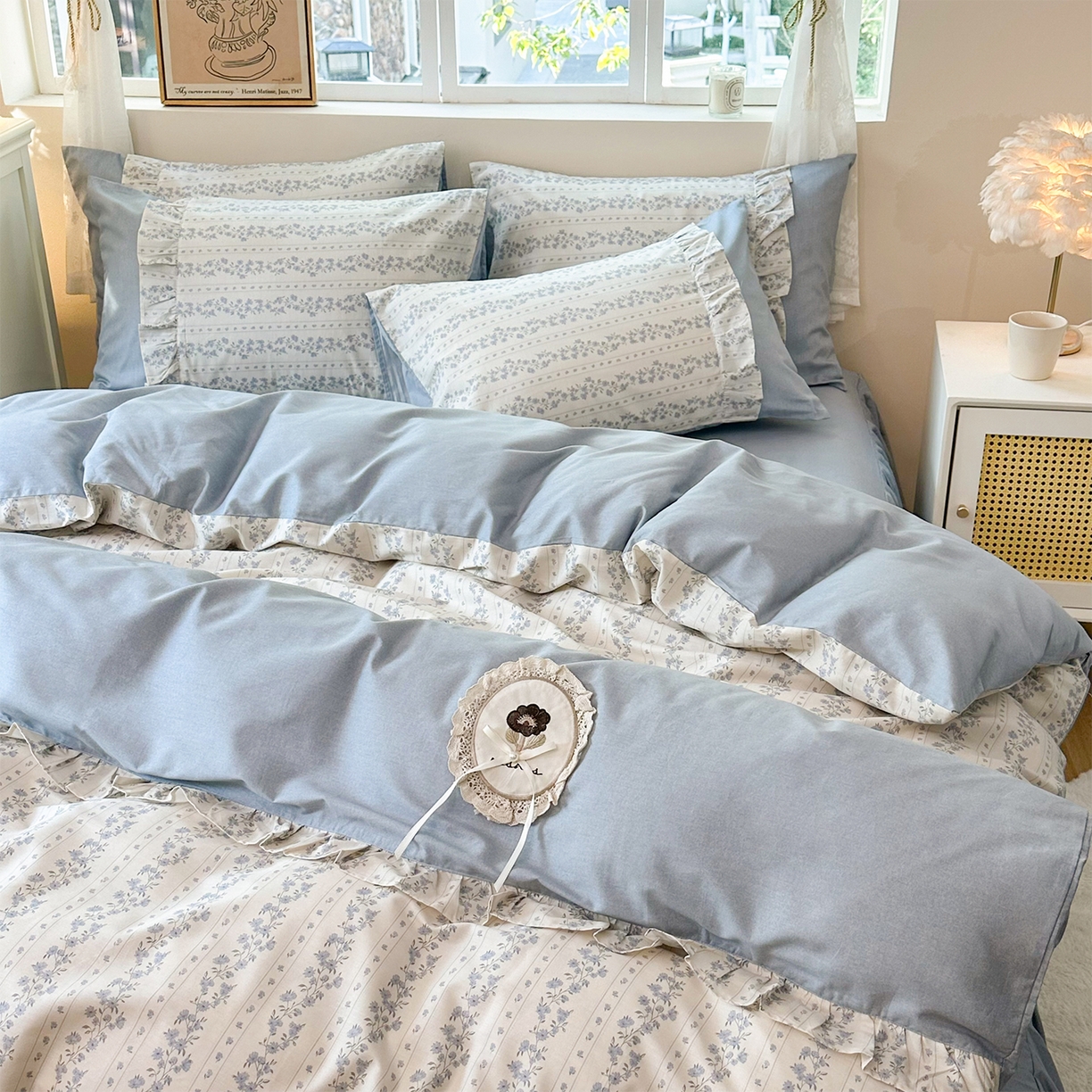 91家纺网 家纺一手货源 找家纺 （总）玉元坊 2026新款全棉纯棉小碎花刺绣花边款四件套田园公主风系列