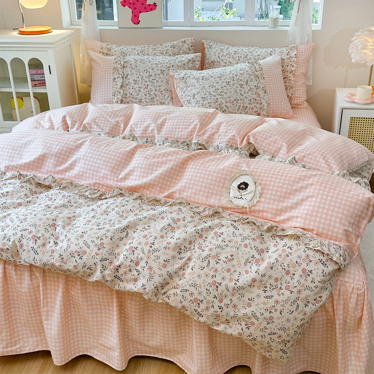 91家纺网 家纺一手货源 找家纺 玉元坊 2026新款全棉纯棉小碎花刺绣花边款四件套田园公主风系列 长安时刻