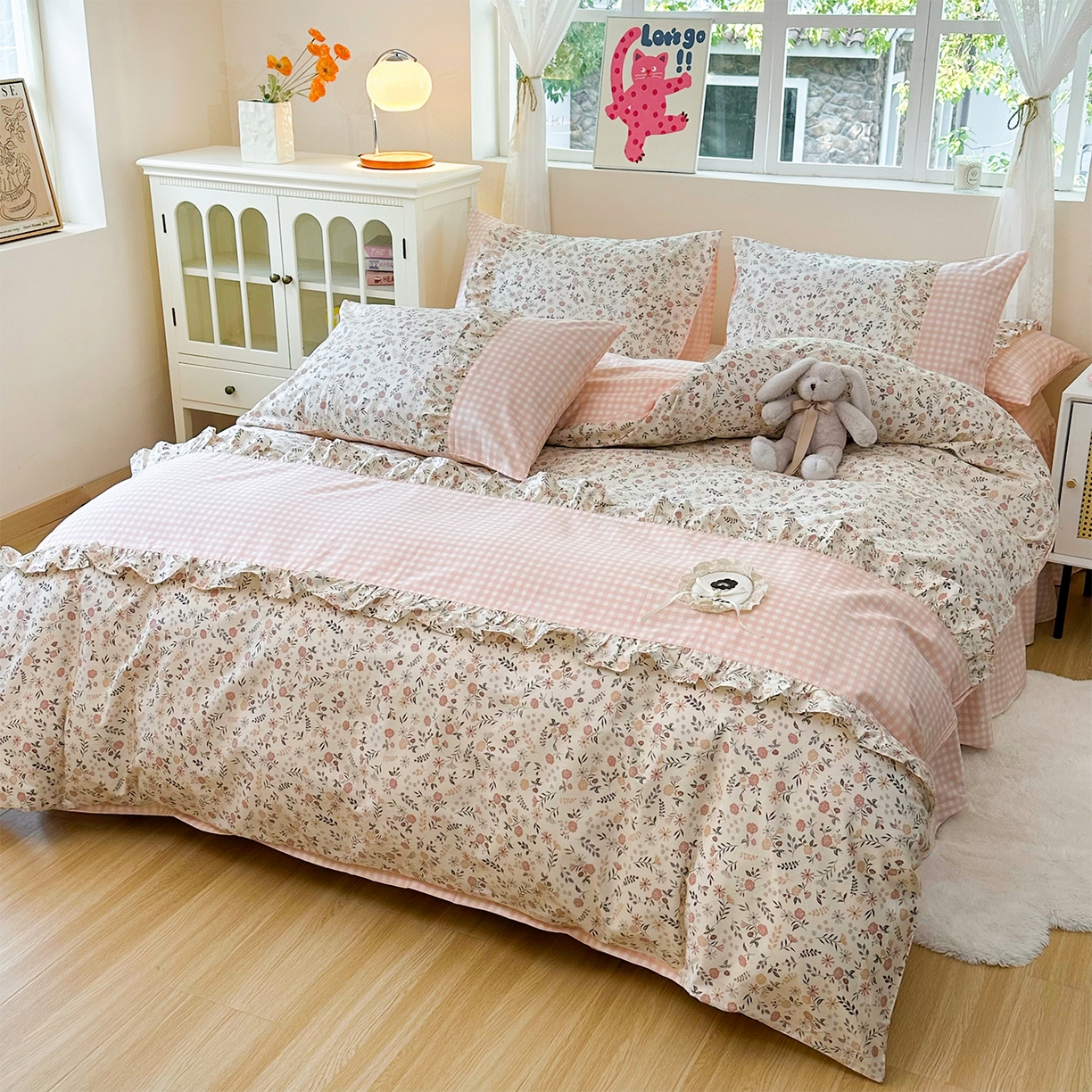 91家纺网 家纺一手货源 找家纺 玉元坊 2026新款全棉纯棉小碎花刺绣花边款四件套田园公主风系列 长安时刻