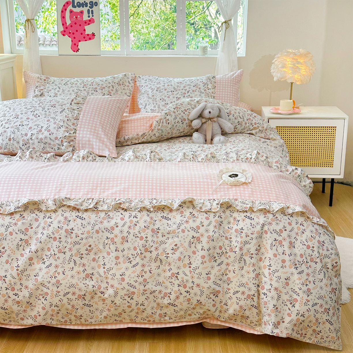 91家纺网 家纺一手货源 找家纺 玉元坊 2026新款全棉纯棉小碎花刺绣花边款四件套田园公主风系列 长安时刻