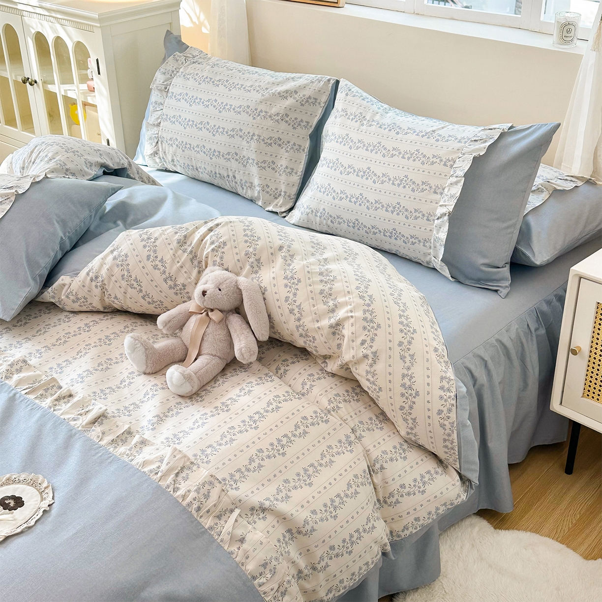 91家纺网 家纺一手货源 找家纺 （总）玉元坊 2026新款全棉纯棉小碎花刺绣花边款四件套田园公主风系列