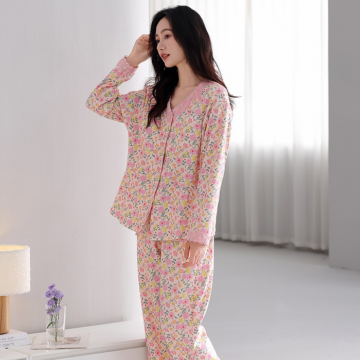 91家纺网 家纺一手货源 找家纺 （总）洛兰沙家居馆 2026新款拉架爽棉睡衣女士秋冬季长袖长裤高级感休闲外穿家居服女款带胸垫