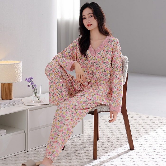 91家纺网 家纺一手货源 找家纺 （总）洛兰沙家居馆 2026新款拉架爽棉睡衣女士秋冬季长袖长裤高级感休闲外穿家居服女款带胸垫