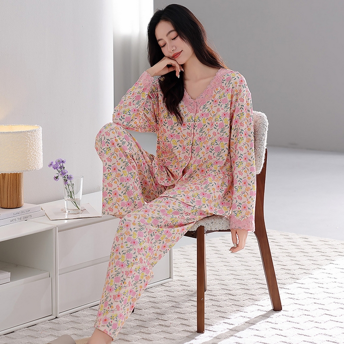 91家纺网 家纺一手货源 找家纺 （总）洛兰沙家居馆 2026新款拉架爽棉睡衣女士秋冬季长袖长裤高级感休闲外穿家居服女款带胸垫