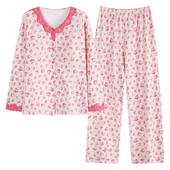 91家纺网 家纺一手货源 找家纺 洛兰沙家居馆 2026新款拉架爽棉睡衣女士秋冬季长袖长裤高级感休闲外穿家居服女款带胸垫 5702