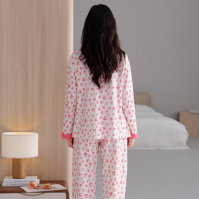 91家纺网 家纺一手货源 找家纺 洛兰沙家居馆 2026新款拉架爽棉睡衣女士秋冬季长袖长裤高级感休闲外穿家居服女款带胸垫 5702