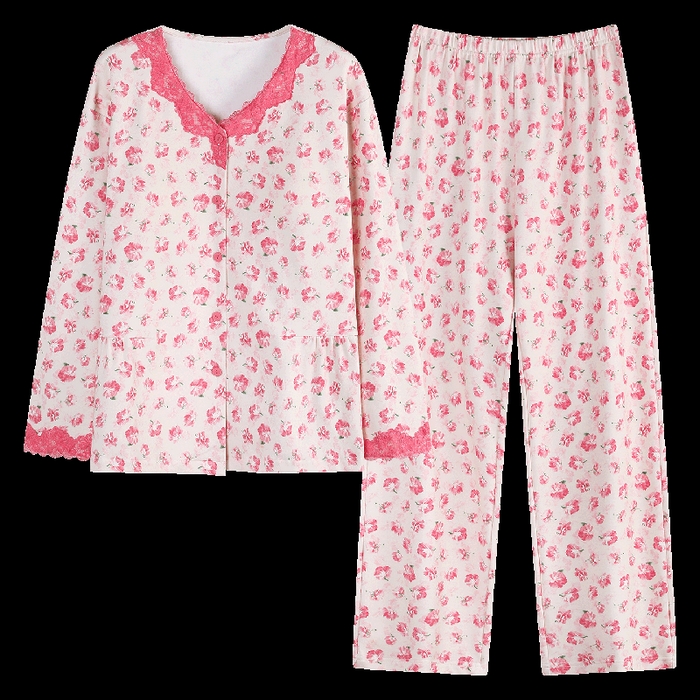 91家纺网 家纺一手货源 找家纺 洛兰沙家居馆 2026新款拉架爽棉睡衣女士秋冬季长袖长裤高级感休闲外穿家居服女款带胸垫 5702