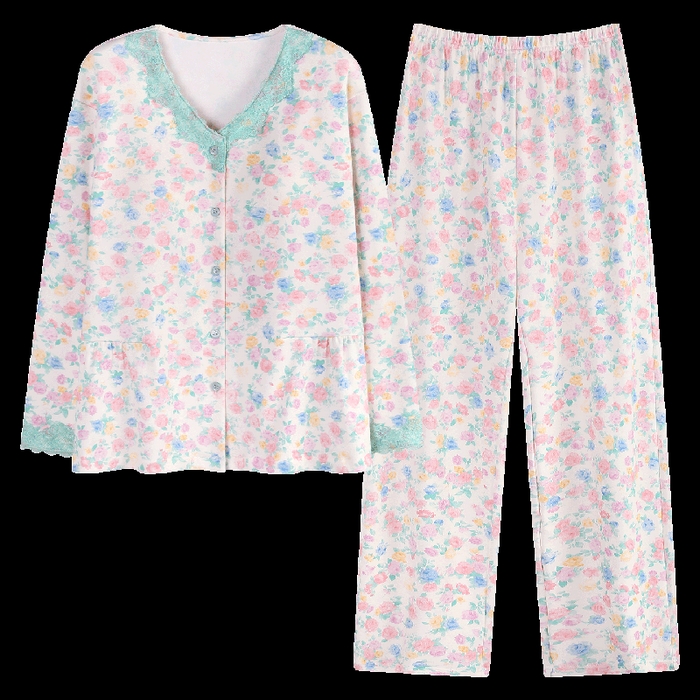 91家纺网 家纺一手货源 找家纺 洛兰沙家居馆 2026新款拉架爽棉睡衣女士秋冬季长袖长裤高级感休闲外穿家居服女款带胸垫 5703