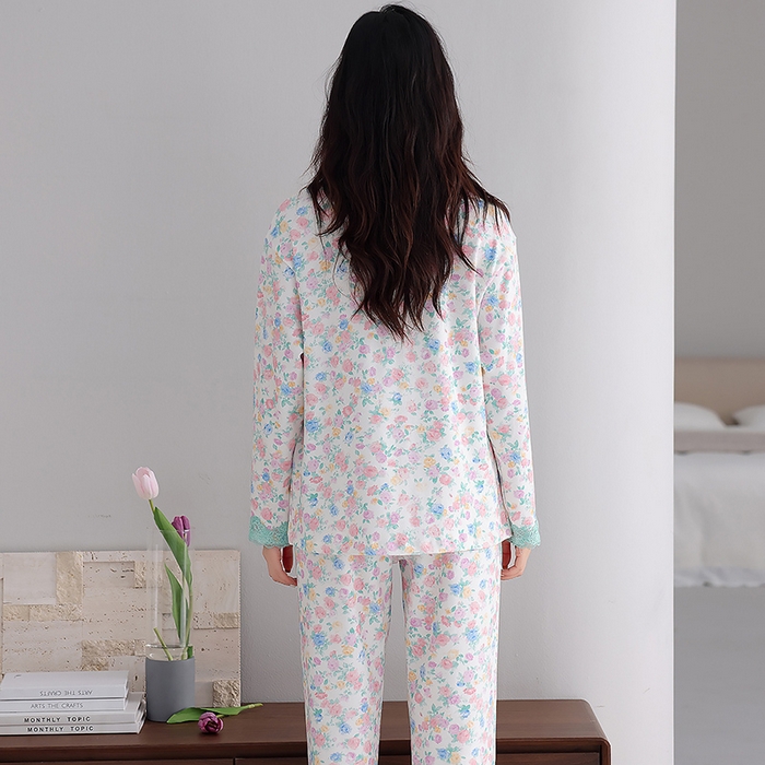 91家纺网 家纺一手货源 找家纺 洛兰沙家居馆 2026新款拉架爽棉睡衣女士秋冬季长袖长裤高级感休闲外穿家居服女款带胸垫 5703