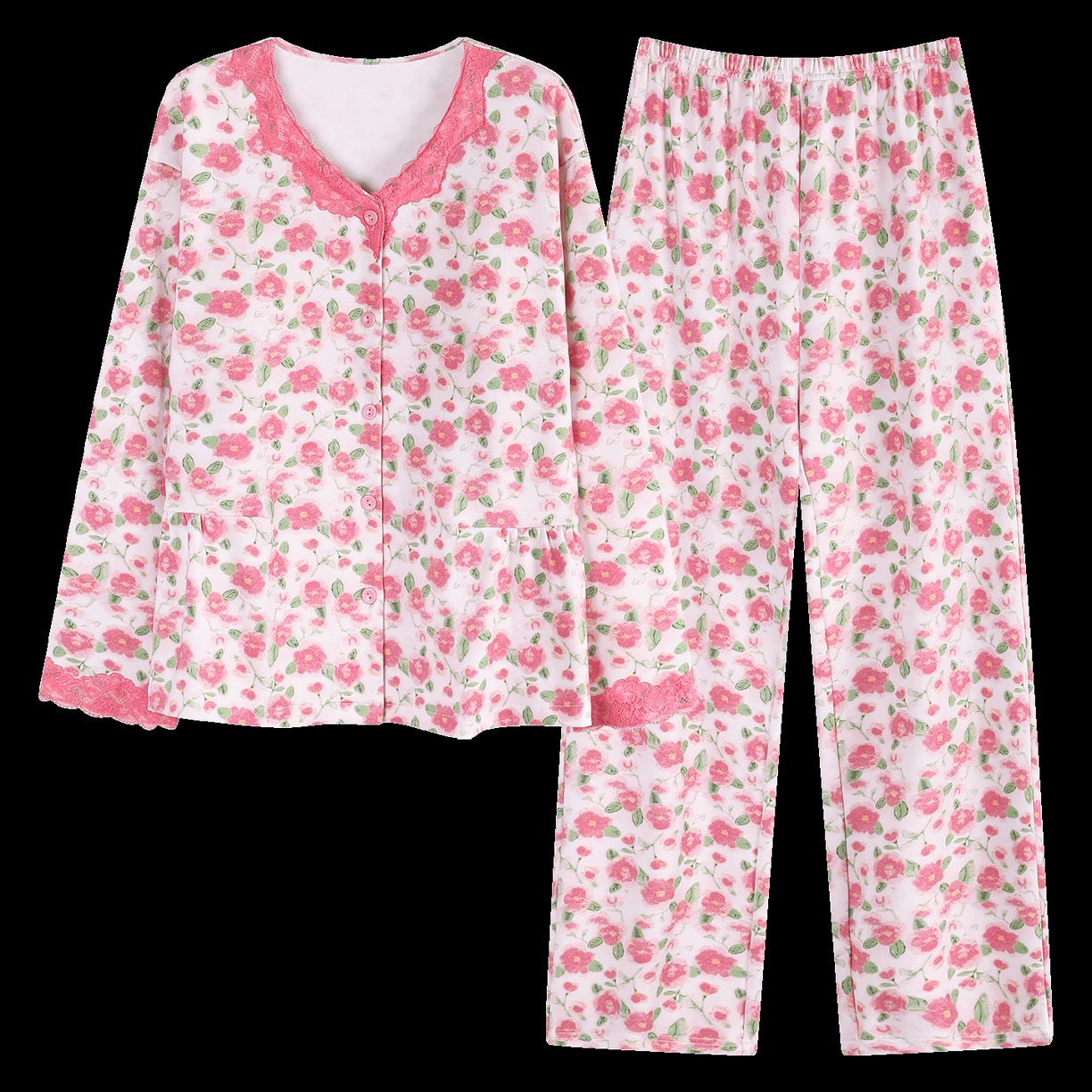 91家纺网 家纺一手货源 找家纺 洛兰沙家居馆 2026新款拉架爽棉睡衣女士秋冬季长袖长裤高级感休闲外穿家居服女款带胸垫 5705