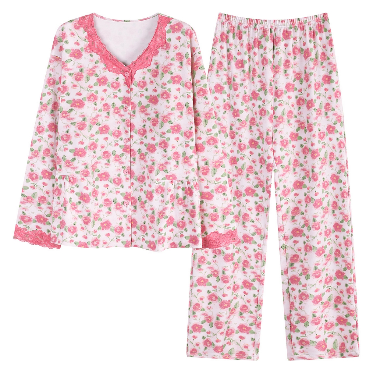 91家纺网 家纺一手货源 找家纺 洛兰沙家居馆 2026新款拉架爽棉睡衣女士秋冬季长袖长裤高级感休闲外穿家居服女款带胸垫 5705