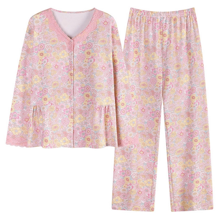 91家纺网 家纺一手货源 找家纺 洛兰沙家居馆 2026新款拉架爽棉睡衣女士秋冬季长袖长裤高级感休闲外穿家居服女款带胸垫 5706