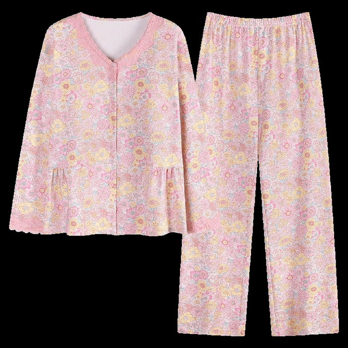 91家纺网 家纺一手货源 找家纺 洛兰沙家居馆 2026新款拉架爽棉睡衣女士秋冬季长袖长裤高级感休闲外穿家居服女款带胸垫 5706