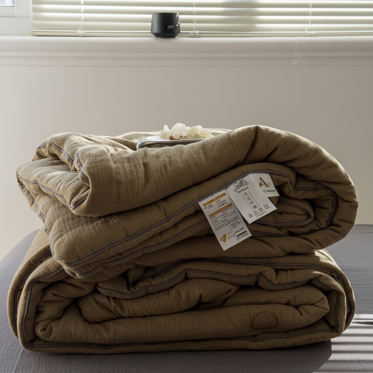 91家纺网 家纺一手货源 找家纺 仰望棉麻双层纱供应链 2025新款弥山AA版全棉色织提花双层纱春秋被冬被被子被芯 弥山-绿